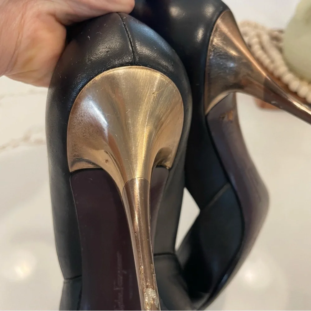 SALVATORE FERRAGAMO Black Peep Toe Heels! - Picture 7 of 10